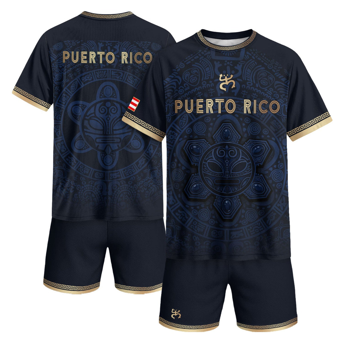 Taino Sun Navy Gold Puerto Rico Soccer Jersey for Men and Women, Pattern National Pride Gear, Puerto Rico Shirt and Puerto Rico Jersey, Northryn Co.