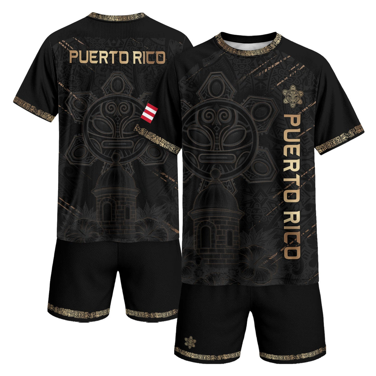 Taino Art Black Gold Puerto Rico Soccer Jersey for Men and Women, Patriotic, Trending Puerto Rico Shirt with Puerto Rico Jersey Appeal, Northryn Co.