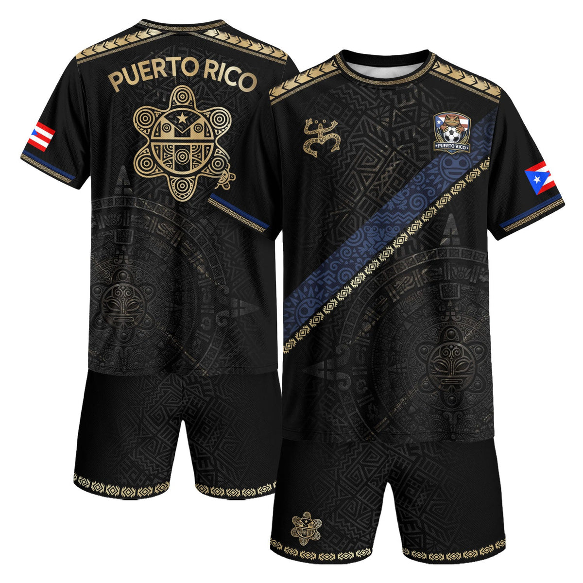 Puerto Rico Soccer Jersey in Heritage Black for Men and Women, Sash Graphic Gold Pattern Boricua, Puerto Rico Shirt, Puerto Rico Jersey, Northryn Co.