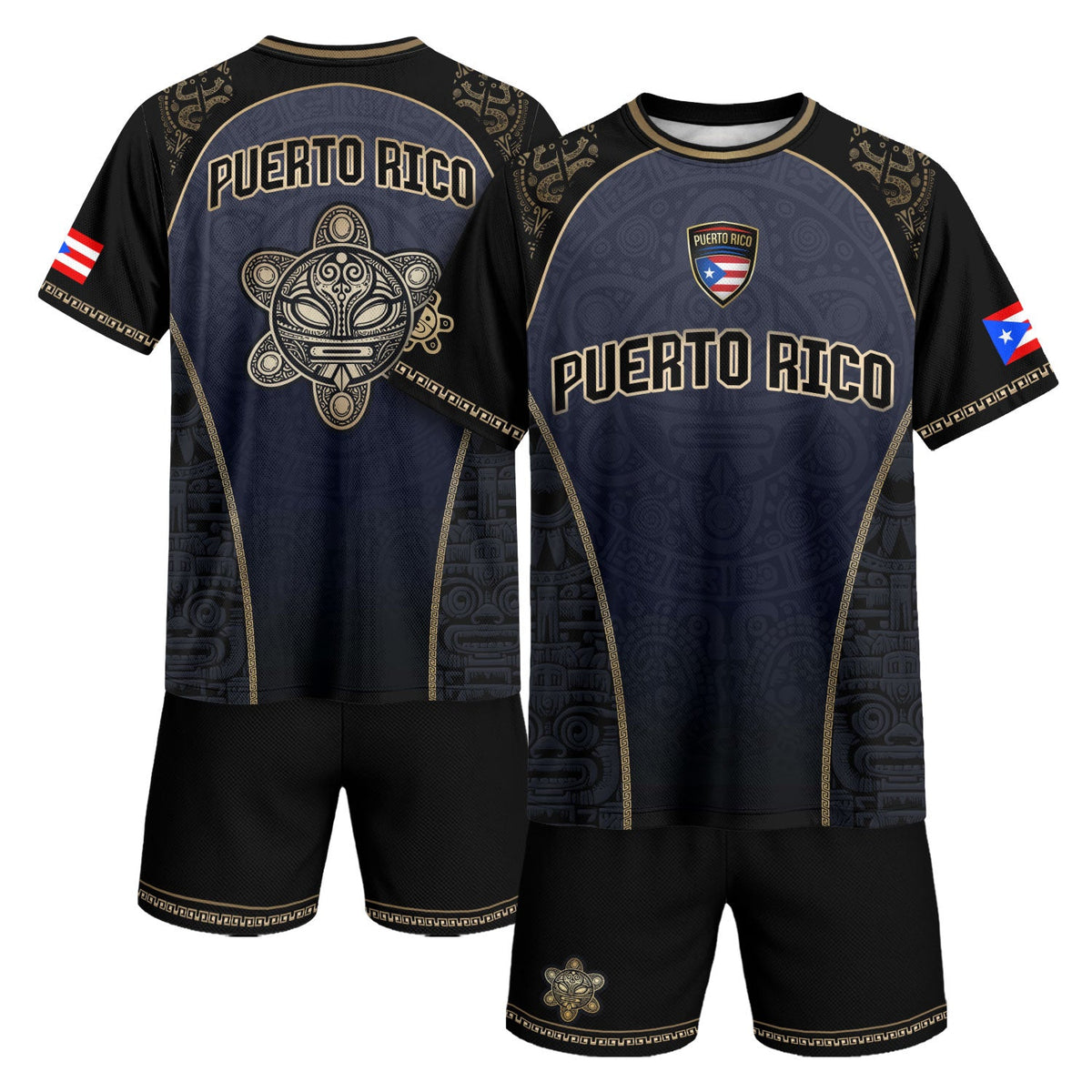 Heritage Navy Gold Puerto Rico Soccer Jersey for Men and Women, Taino Graphic Pattern Coqui Pride, Puerto Rico Jersey, Puerto Rico Shirt, Northryn Co.