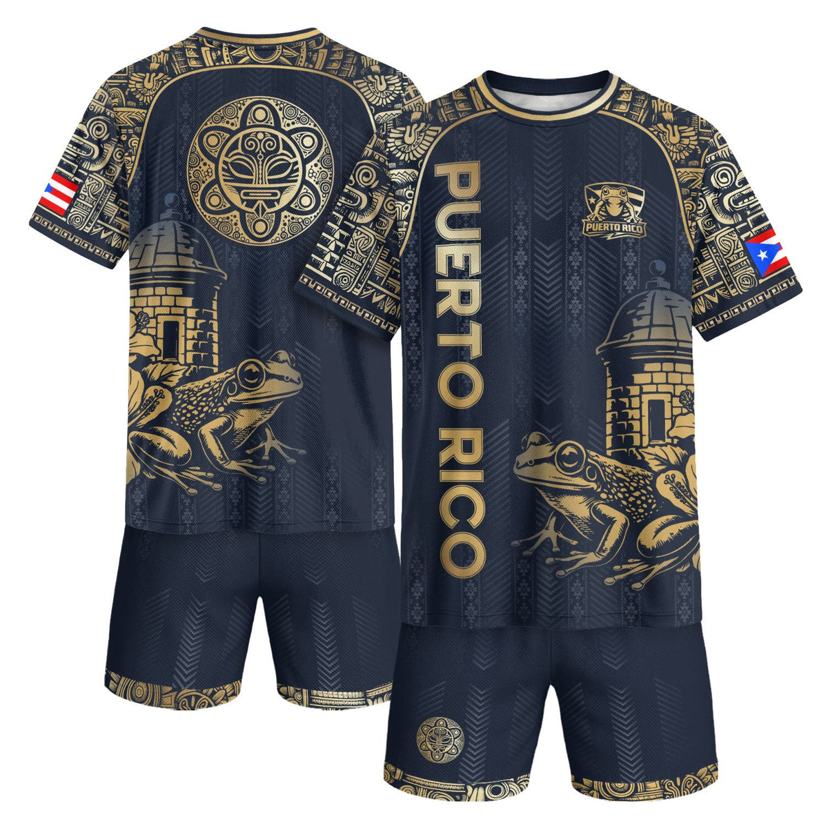 Puerto Rico Soccer Jersey in Navy Gold for Men and Women, Island Spirit Coqui Frog El Morro, Puerto Rico Shirt and Puerto Rico Jersey, Northryn Co.