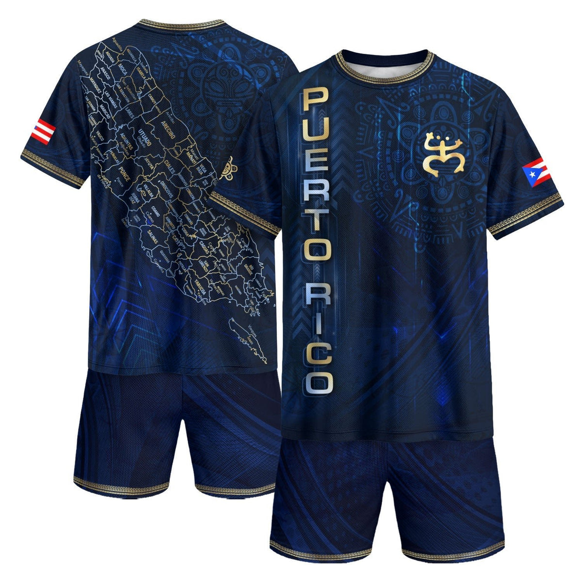 Heritage Orgullo Navy Gold Puerto Rico Soccer Jersey for Men and Women, Detailed Island Map Coqui, Puerto Rico Shirt, Puerto Rico Jersey, Northryn Co.