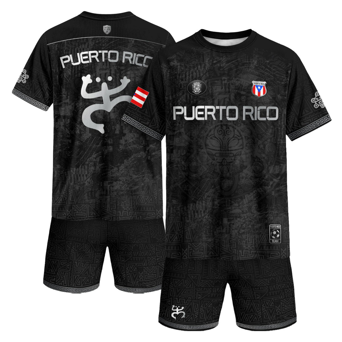Puerto Rico Soccer Jersey for Men and Women, Black Taino Tribal Design & Coqui Emblem Edition, Puerto Rico Jersey and Puerto Rico Shirt, Northryn Co.