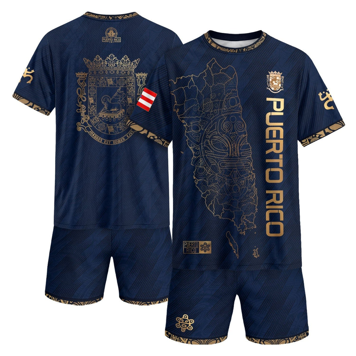 '- Map Navy Gold Puerto Rico Soccer Jersey for Men and Women, & Coat of Arms Edition, Bold Puerto Rico Jersey for Puerto Rico Shirt Looks, Northryn Co.