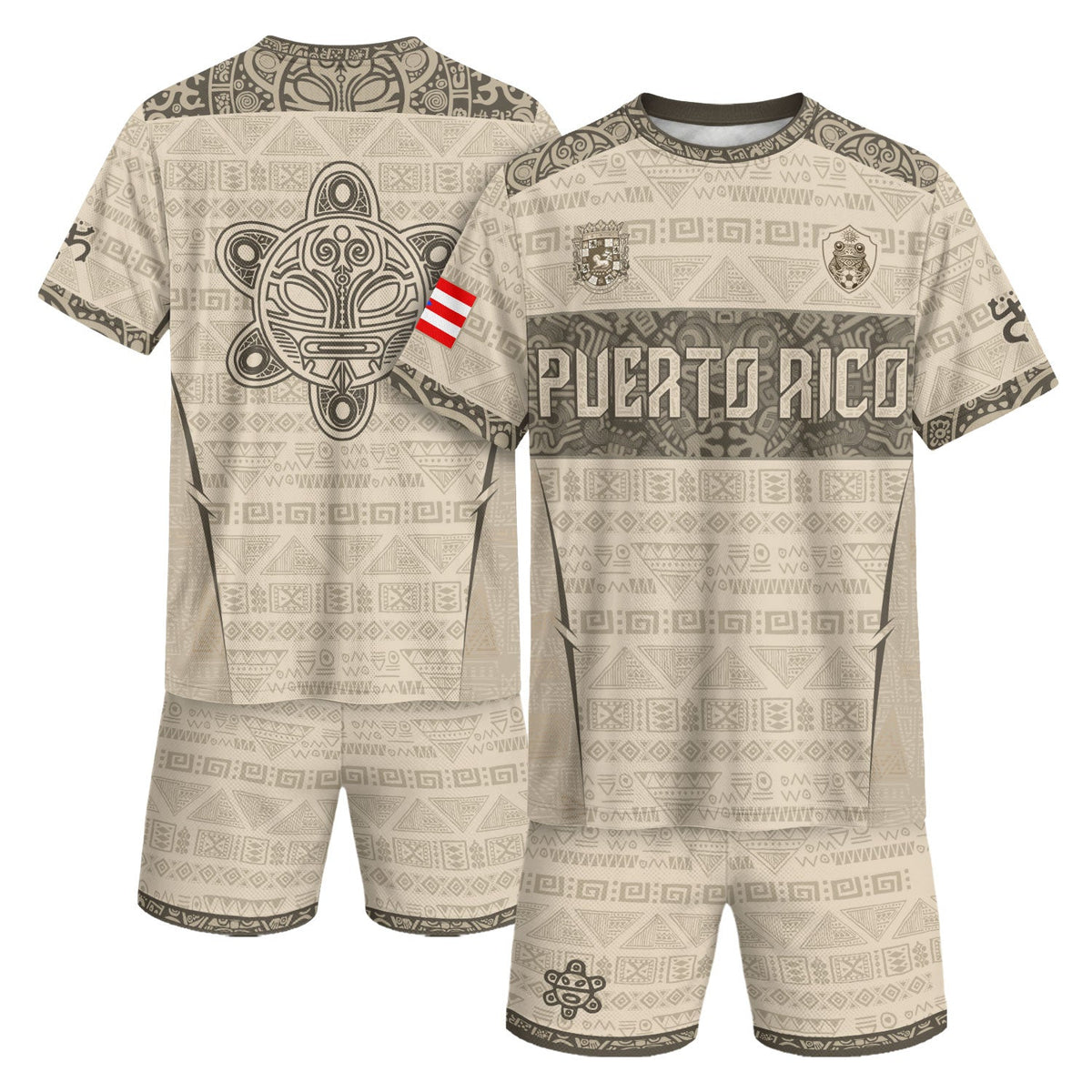 Taino Sun Beige Puerto Rico Soccer Jersey for Men and Women, Sandstone - Tribal Pattern -, Top Puerto Rico Jersey and Puerto Rico Shirt, Northryn Co.