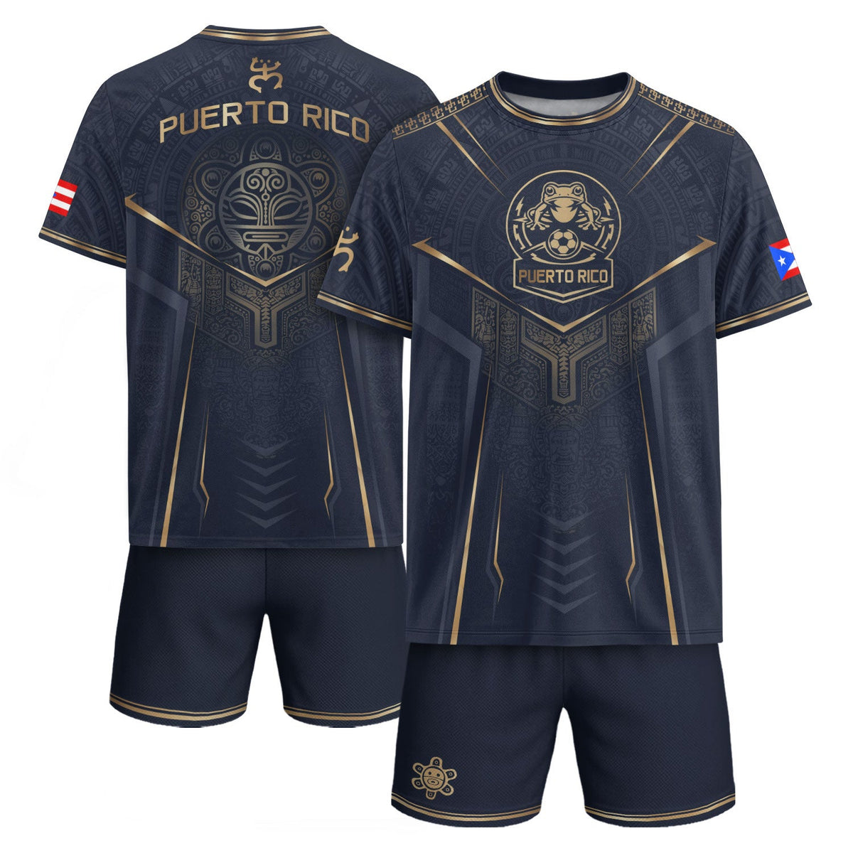 Coqui Frog Navy Gold Puerto Rico Soccer Jersey for Men and Women, Taino Crest Heritage, Top Puerto Rico Jersey and Puerto Rico Shirt, Northryn Co.