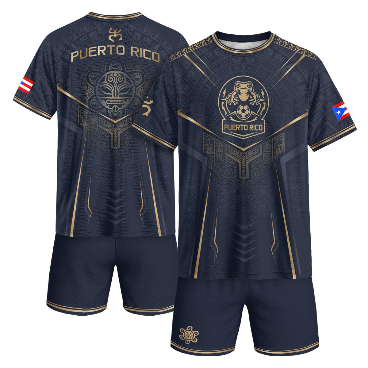 Coqui Frog Navy Gold Puerto Rico Soccer Jersey for Men and Women, Taino Crest Heritage, Top Puerto Rico Jersey and Puerto Rico Shirt, Northryn Co.