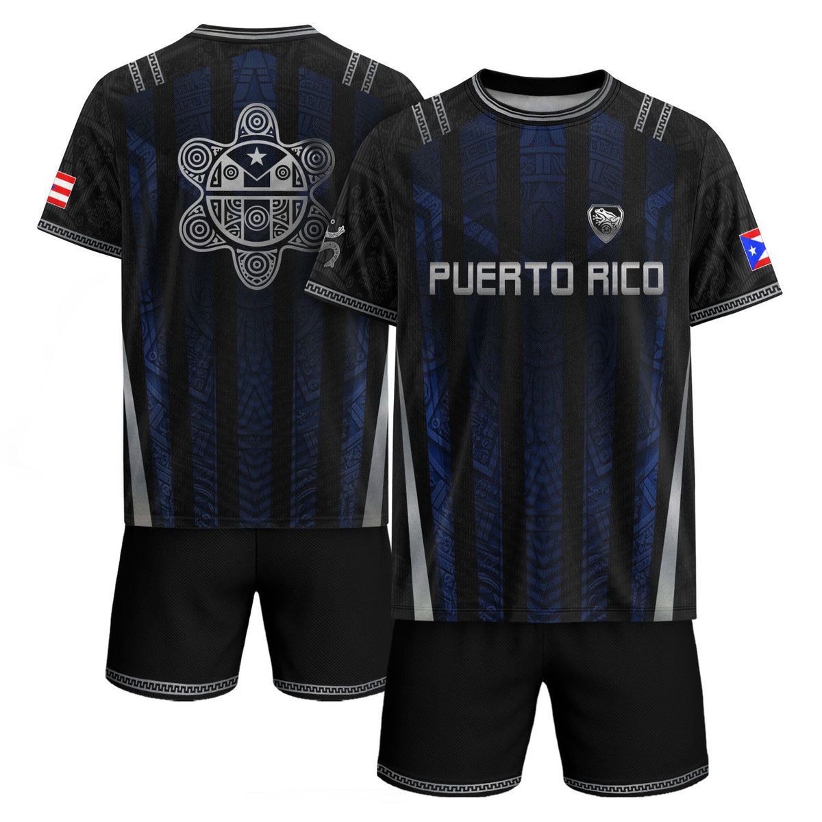 Taino Sun Navy Black Puerto Rico Soccer Jersey for Men and Women, Midnight & Symbol Midnight Blue, Puerto Rico Shirt, Puerto Rico Jersey, Northryn Co.