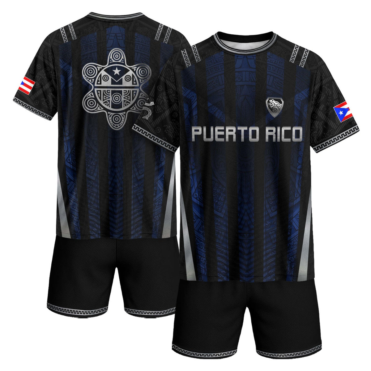 Taino Sun Navy Black Puerto Rico Soccer Jersey for Men and Women, Midnight & Symbol Midnight Blue, Puerto Rico Shirt, Puerto Rico Jersey, Northryn Co.