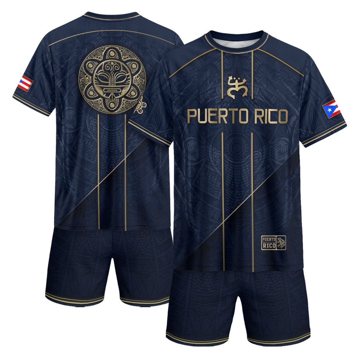 Puerto Rico Soccer Jersey in Elite Navy for Men and Women, Gold Taino Pattern Boricua Pride Top, Puerto Rico Jersey, Puerto Rico Shirt, Northryn Co.