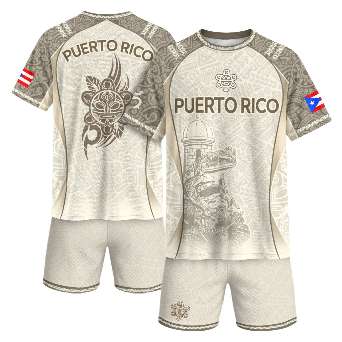Puerto Rico Soccer Jersey for Men and Women, Beige Coqui Tribal Boricua Pride, Standout Puerto Rico Jersey with Puerto Rico Shirt Pride, Northryn Co.