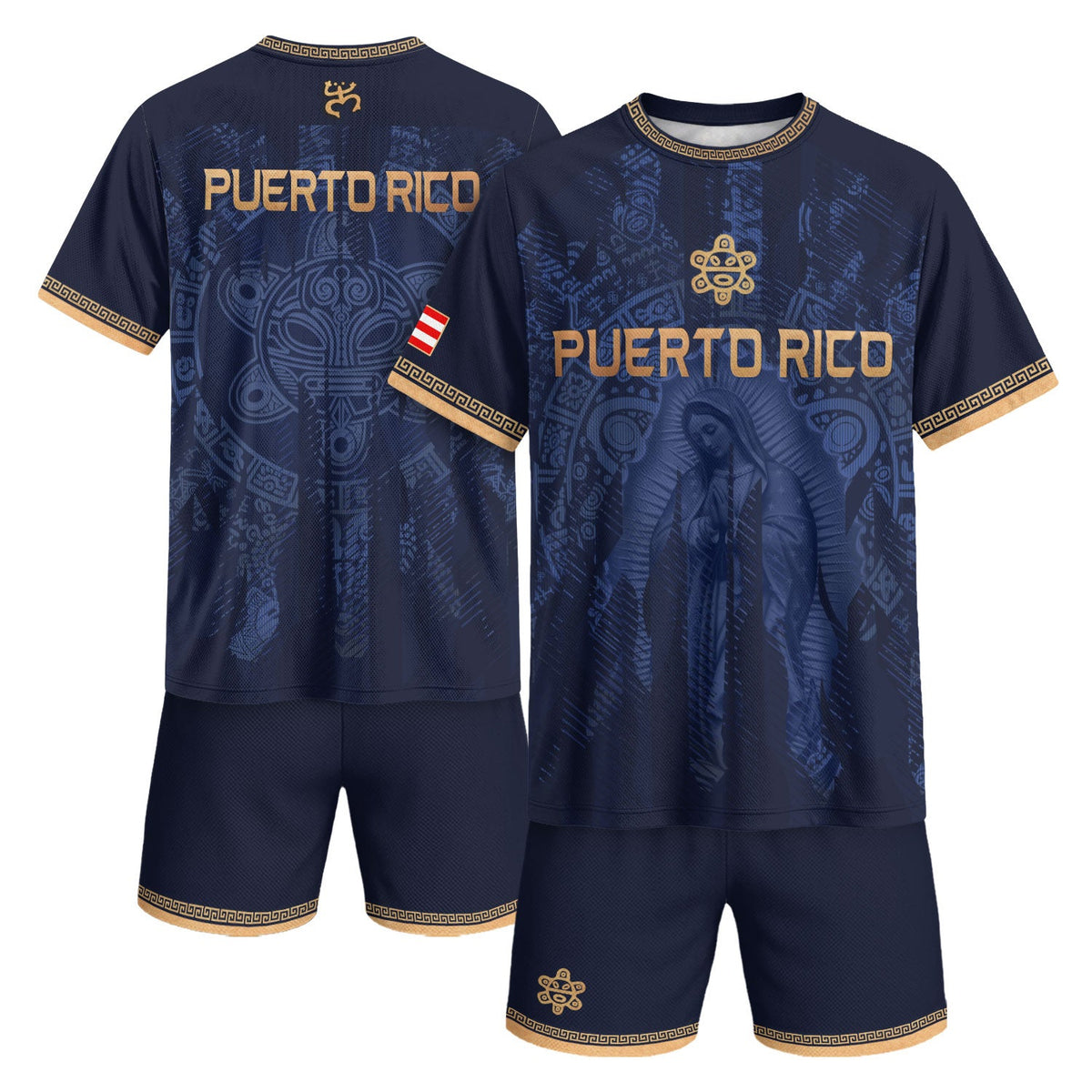 Puerto Rico Soccer Jersey for Men and Women, Navy Gold Virgin Mary Catholic Faith Taino Symbols, Puerto Rico Shirt, Puerto Rico Jersey, Northryn Co.