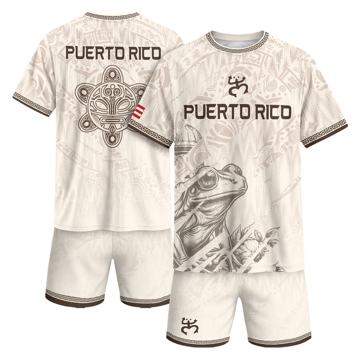 Puerto Rico Soccer Jersey in Beige Taino Turtle for Men and Women, El Morro and Coqui Frog, Top Puerto Rico Shirt and Puerto Rico Jersey, Northryn Co.