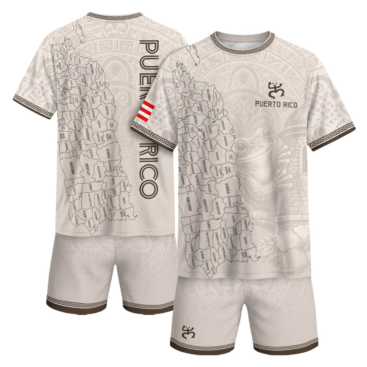 Puerto Rico Soccer Jersey in Beige Taino for Men and Women, Coqui Frog Map Print Boricua, Top Puerto Rico Shirt and Puerto Rico Jersey, Northryn Co.