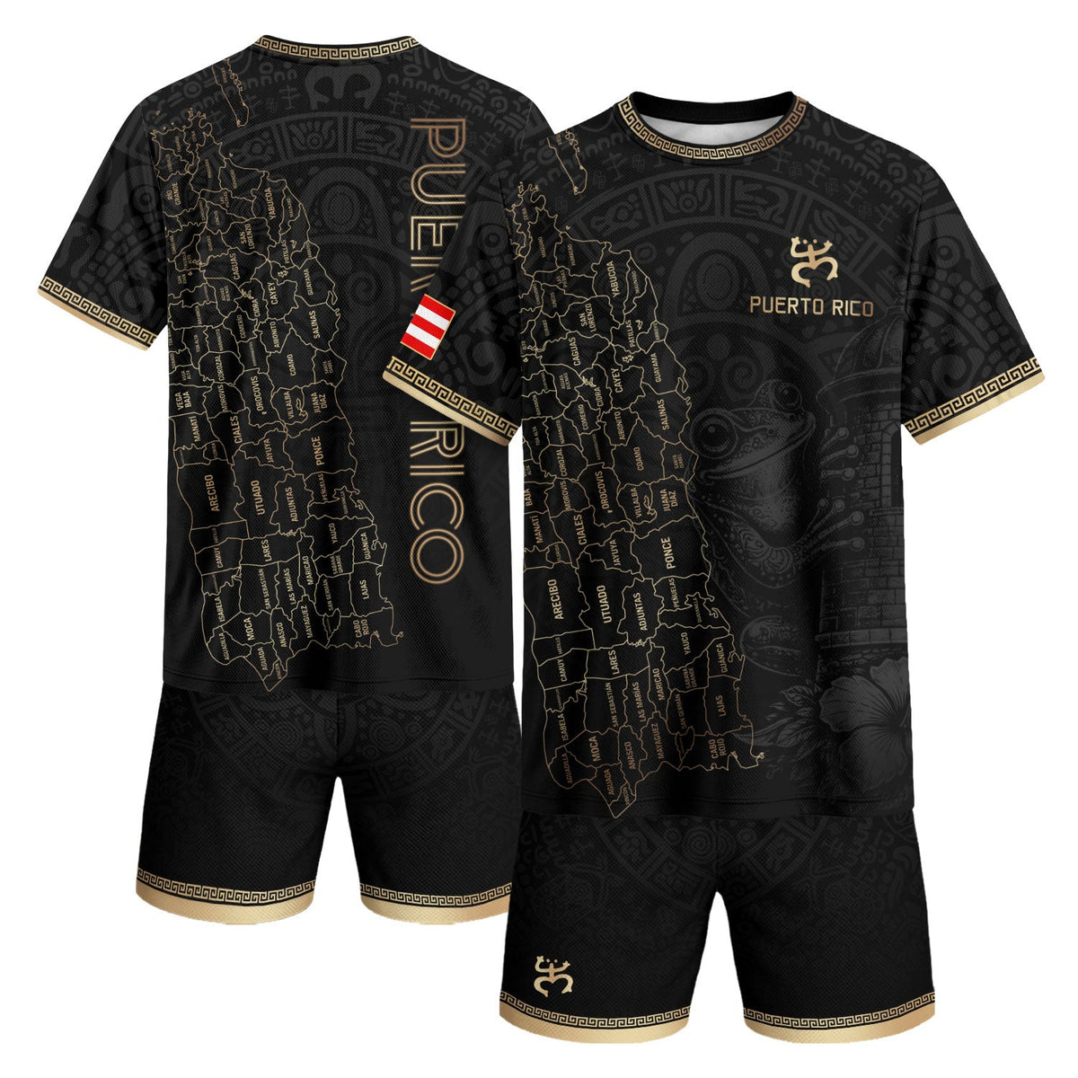 Coqui Frog Black Gold Puerto Rico Soccer Jersey for Men and Women, Taino Map Boricua Art, Top Puerto Rico Jersey and Puerto Rico Shirt, Northryn Co.