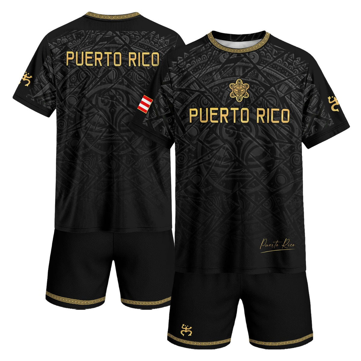 Puerto Rico Soccer Jersey in Black Gold for Men and Women, Taino Turtle Tribal Apparel Boricua, Puerto Rico Jersey and Puerto Rico Shirt, Northryn Co.
