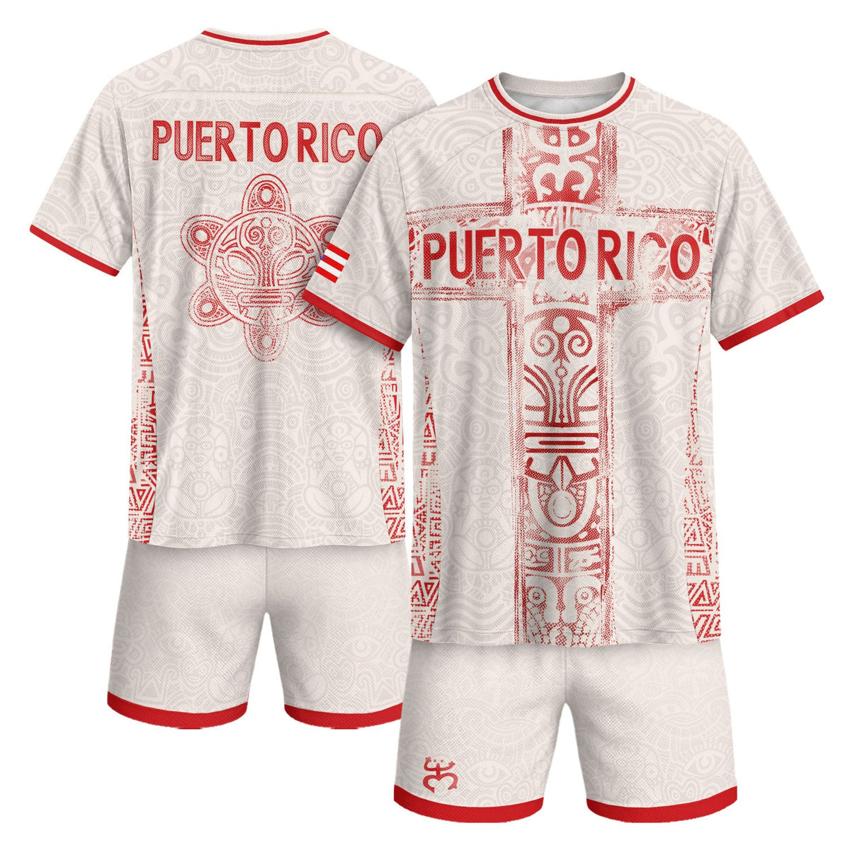 Puerto Rico Soccer Jersey in Beige Red for Men and Women, Taino Cross Turtle Tribal Pride Apparel, Puerto Rico Shirt, Puerto Rico Jersey, Northryn Co.