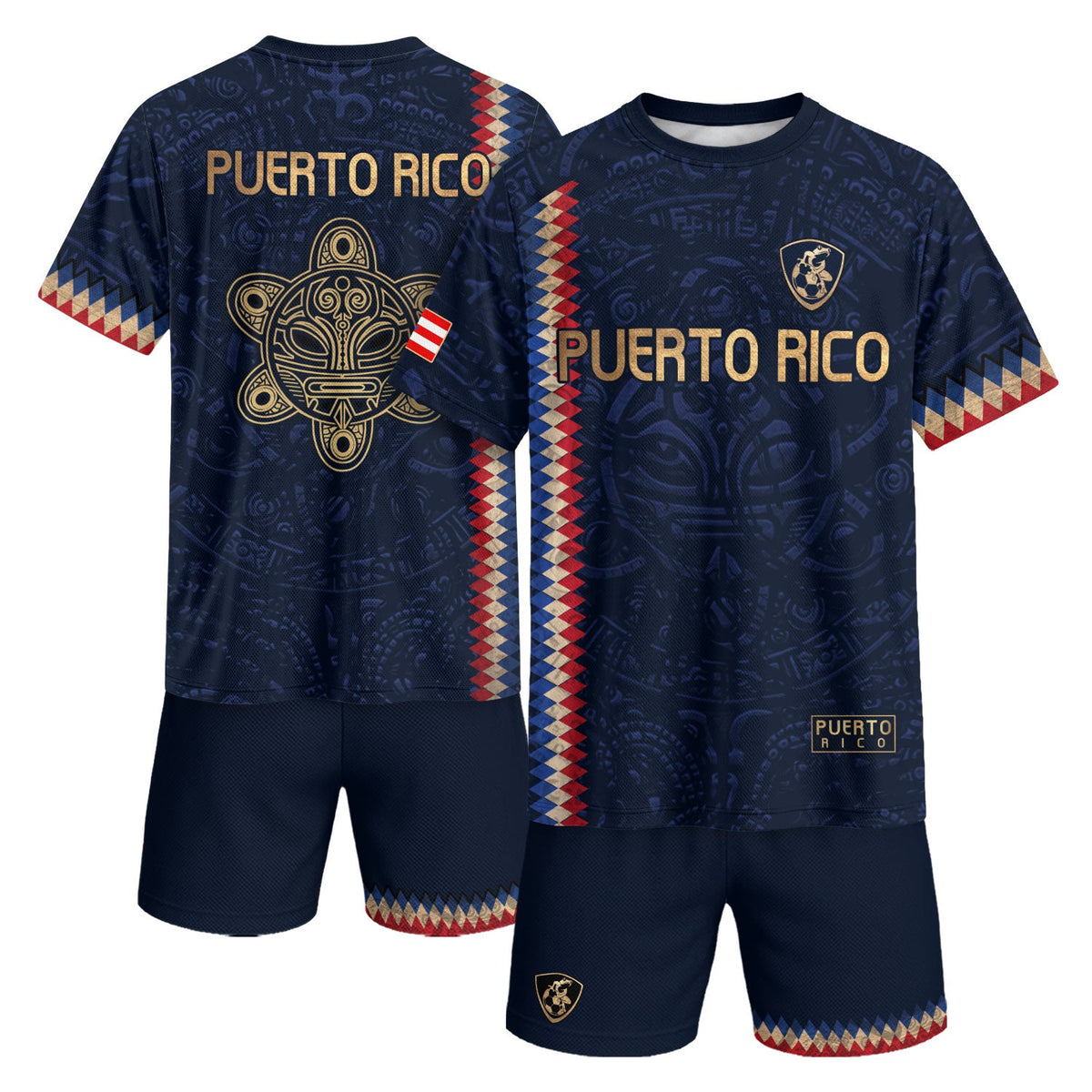 Taino Turtle Navy Gold Puerto Rico Soccer Jersey for Men and Women, Chevron Pride, Best Puerto Rico Jersey with Puerto Rico Shirt Style, Northryn Co.