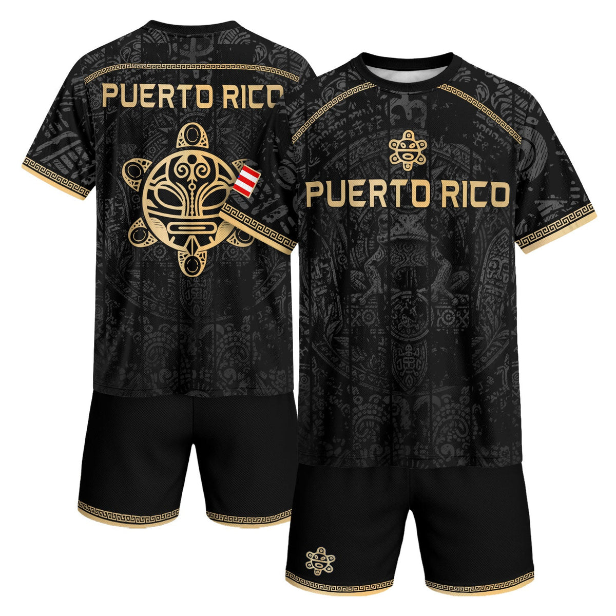 Taino Turtle Gold Black Puerto Rico Soccer Jersey for Men and Women, Coqui Frog Heritage, Top Puerto Rico Shirt and Puerto Rico Jersey, Northryn Co.