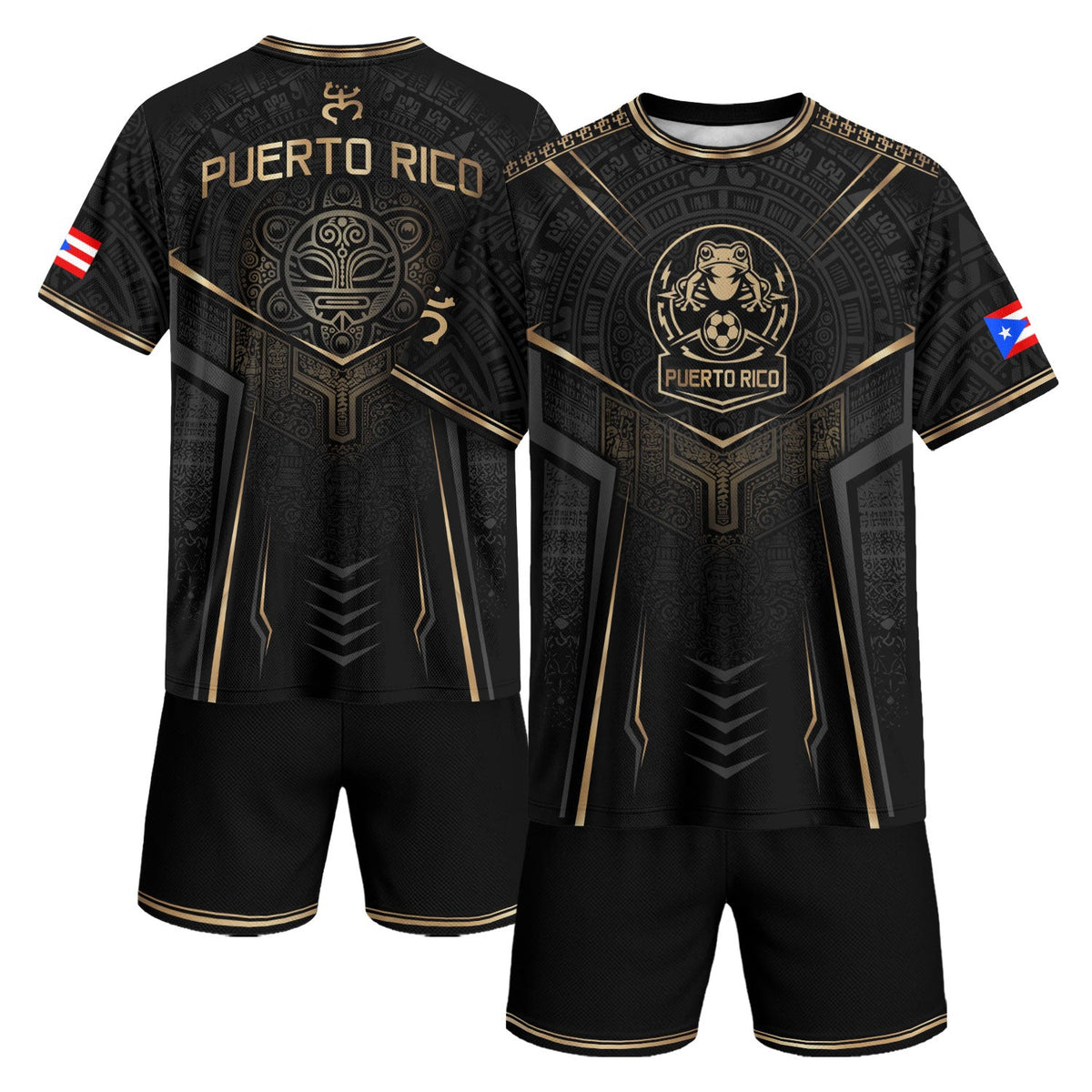 Taino Sun Black Gold Puerto Rico Soccer Jersey for Men and Women, Coquí Frog Crest - Tribal, Puerto Rico Shirt and Puerto Rico Jersey, Northryn Co.