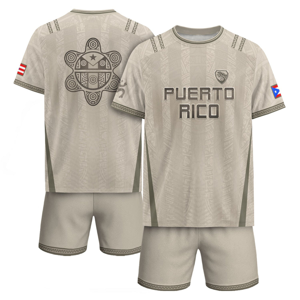 Taino Sun Beige Puerto Rico Soccer Jersey for Men and Women, Sol De Jayuya Pattern Edition, Top Puerto Rico Jersey and Puerto Rico Shirt, Northryn Co.