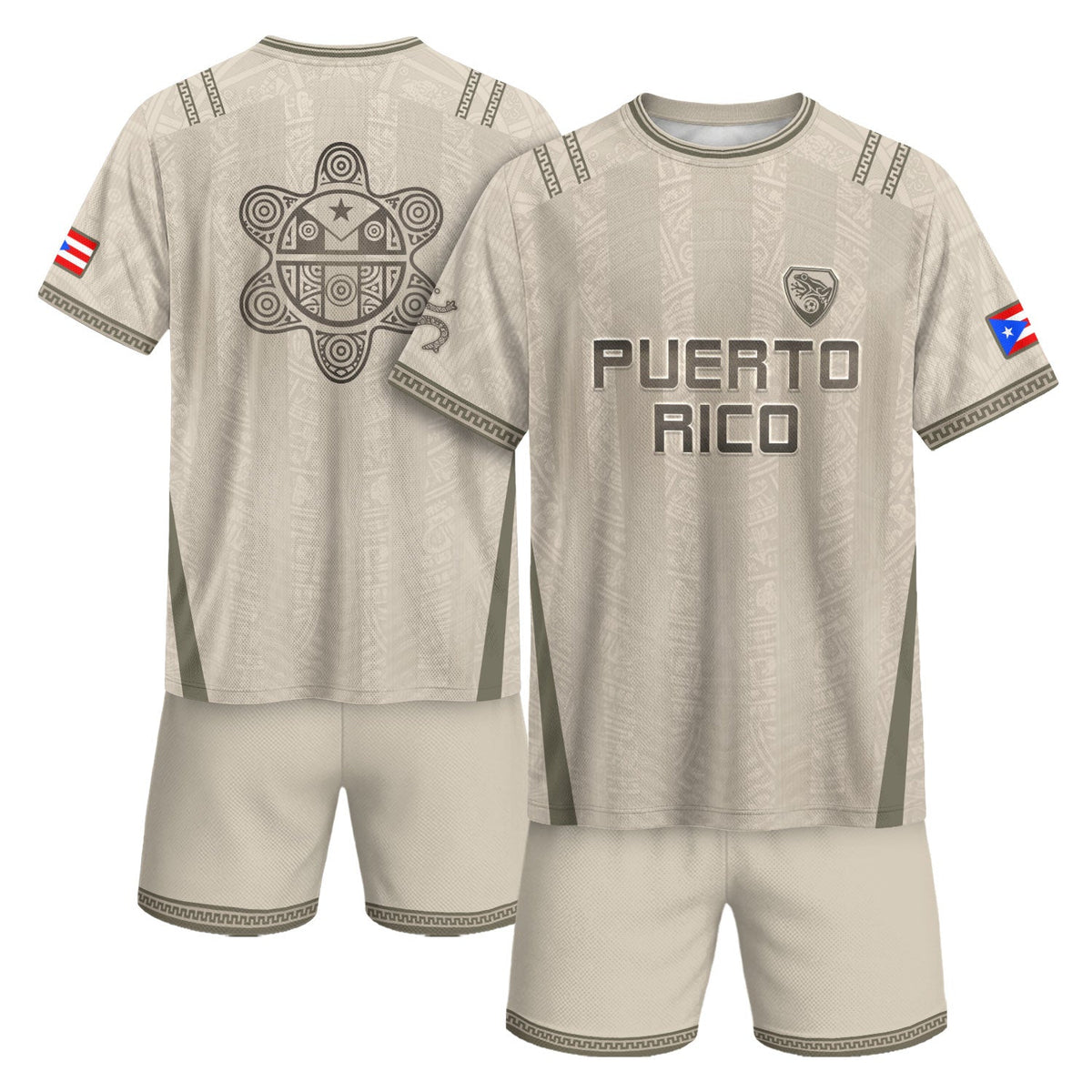 Taino Sun Beige Puerto Rico Soccer Jersey for Men and Women, Sol De Jayuya Pattern Edition, Top Puerto Rico Jersey and Puerto Rico Shirt, Northryn Co.