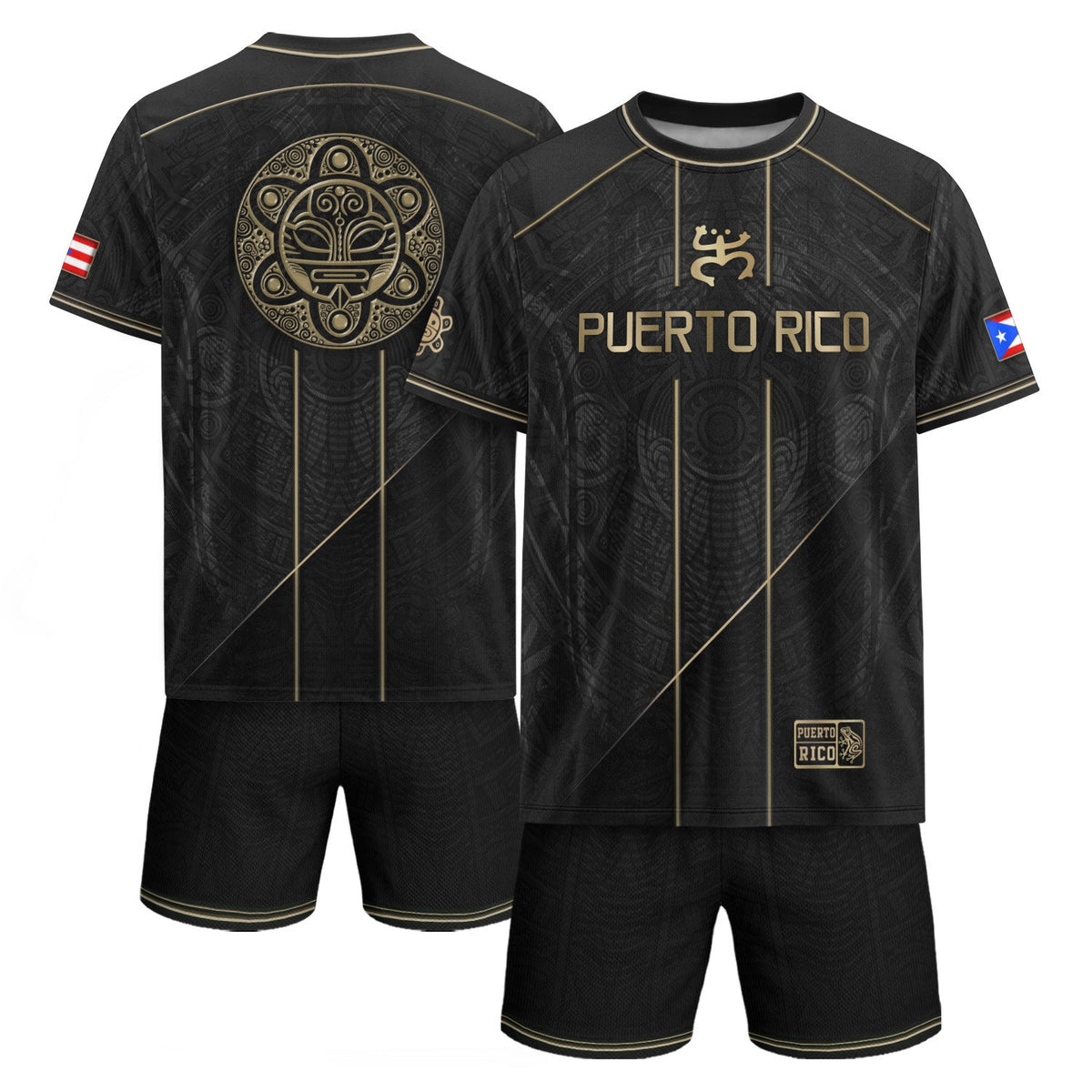 Puerto Rico Soccer Jersey with Taino Coquí for Men and Women, Black Gold Flag, Standout Puerto Rico Shirt with Puerto Rico Jersey Pride, Northryn Co.