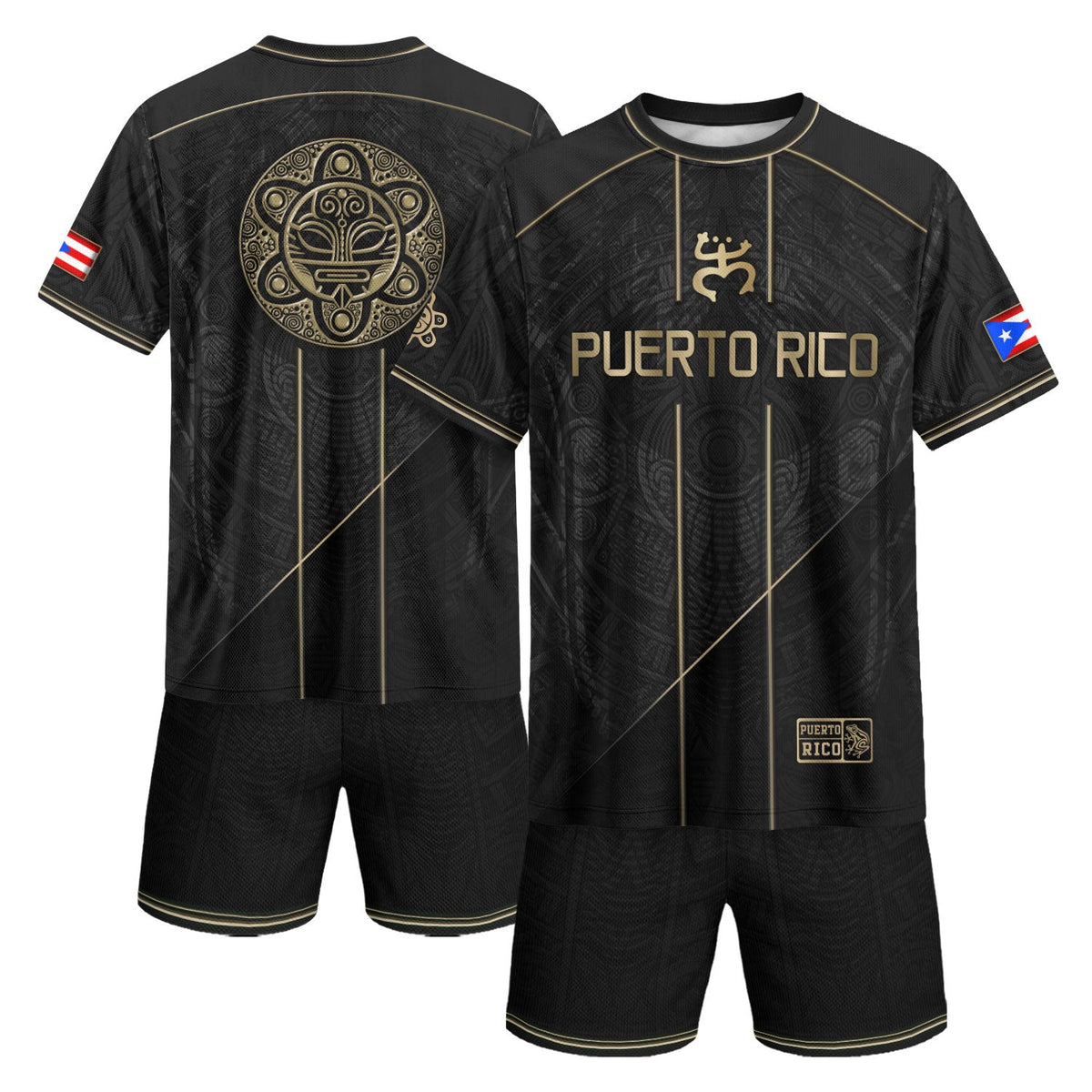 Puerto Rico Soccer Jersey with Taino Coquí for Men and Women, Black Gold Flag, Standout Puerto Rico Shirt with Puerto Rico Jersey Pride, Northryn Co.