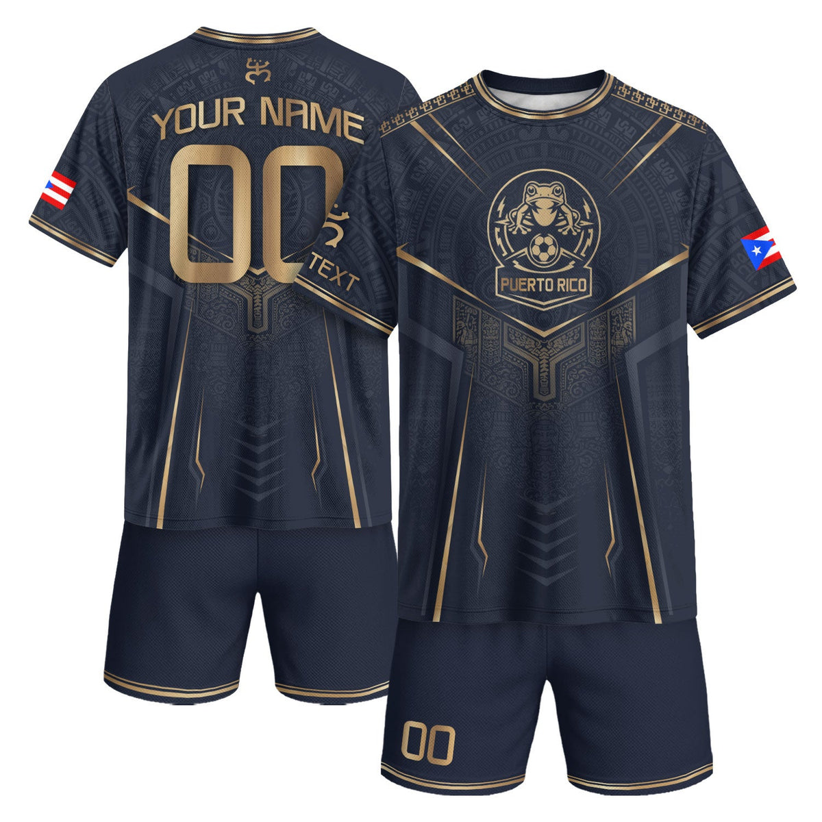 Elegant Navy Gold Coqui, Custom Puerto Rico Soccer Jersey for Men and Women with Taino, Personalized Football Jersey, Puerto Rico Shirt, Northryn Co.