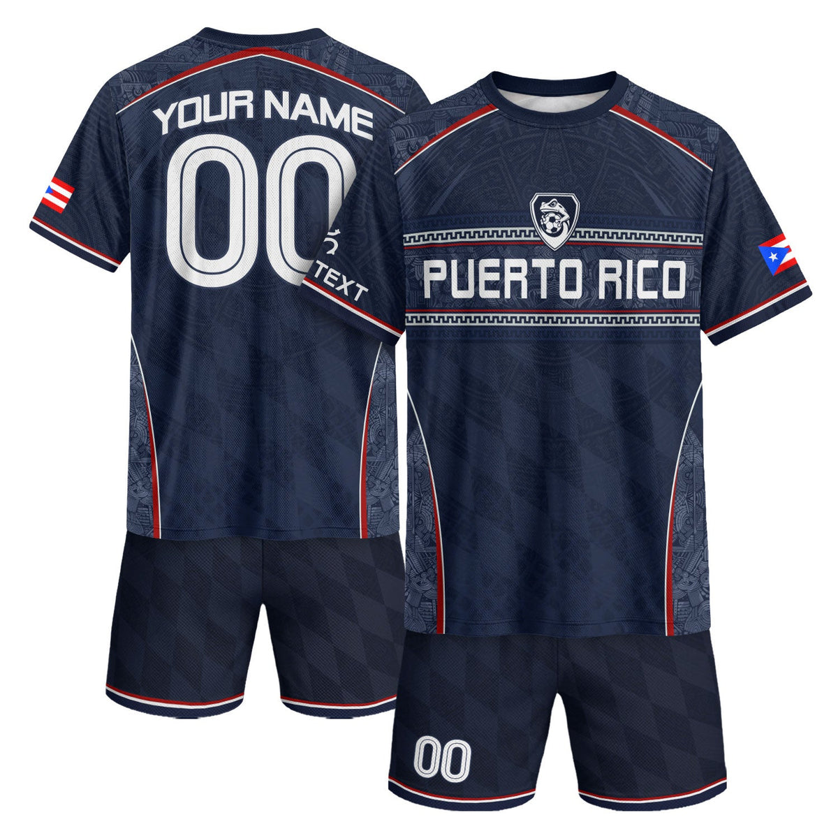Custom Puerto Rico Soccer Jersey for Men and Women, Navy Blue Taino Flag Style, Personalized Football Jersey as a Puerto Rico Shirt, Northryn Co.