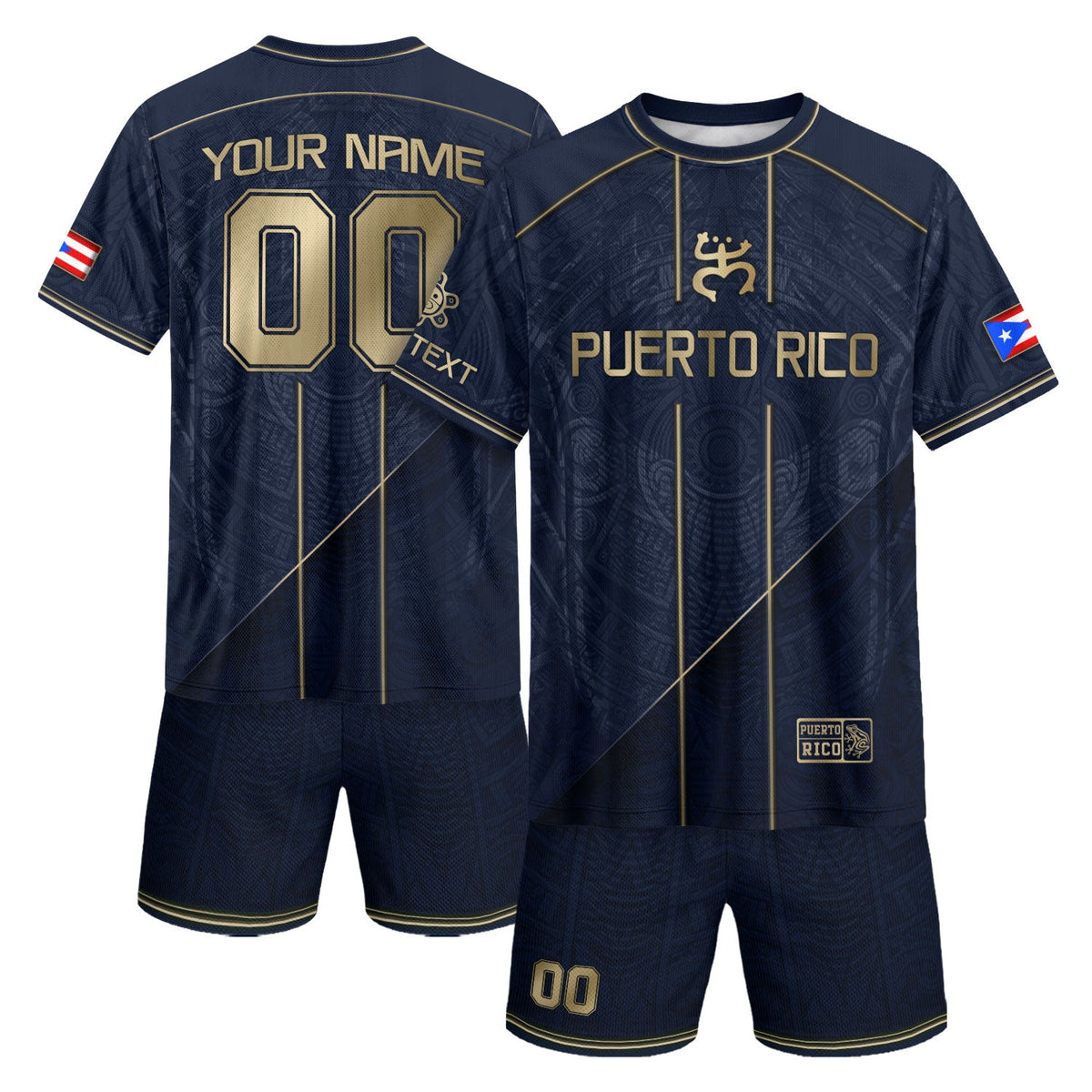 Refined Navy Gold Taino, Custom Puerto Rico Soccer Jersey for Men and Women with Symbol, Puerto Rico Shirt, Personalized Football Jersey, Northryn Co.