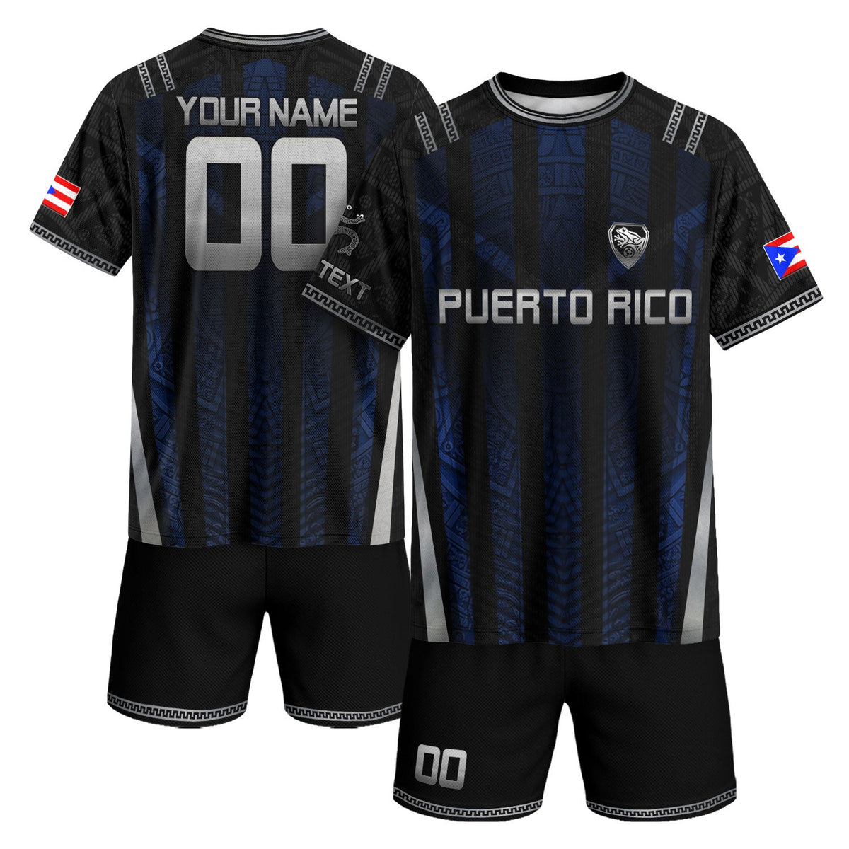 Sleek Navy Silver Tribal, Custom Puerto Rico Soccer Jersey for Men and Women with Taino, Personalized Football Jersey, Puerto Rico Shirt, Northryn Co.