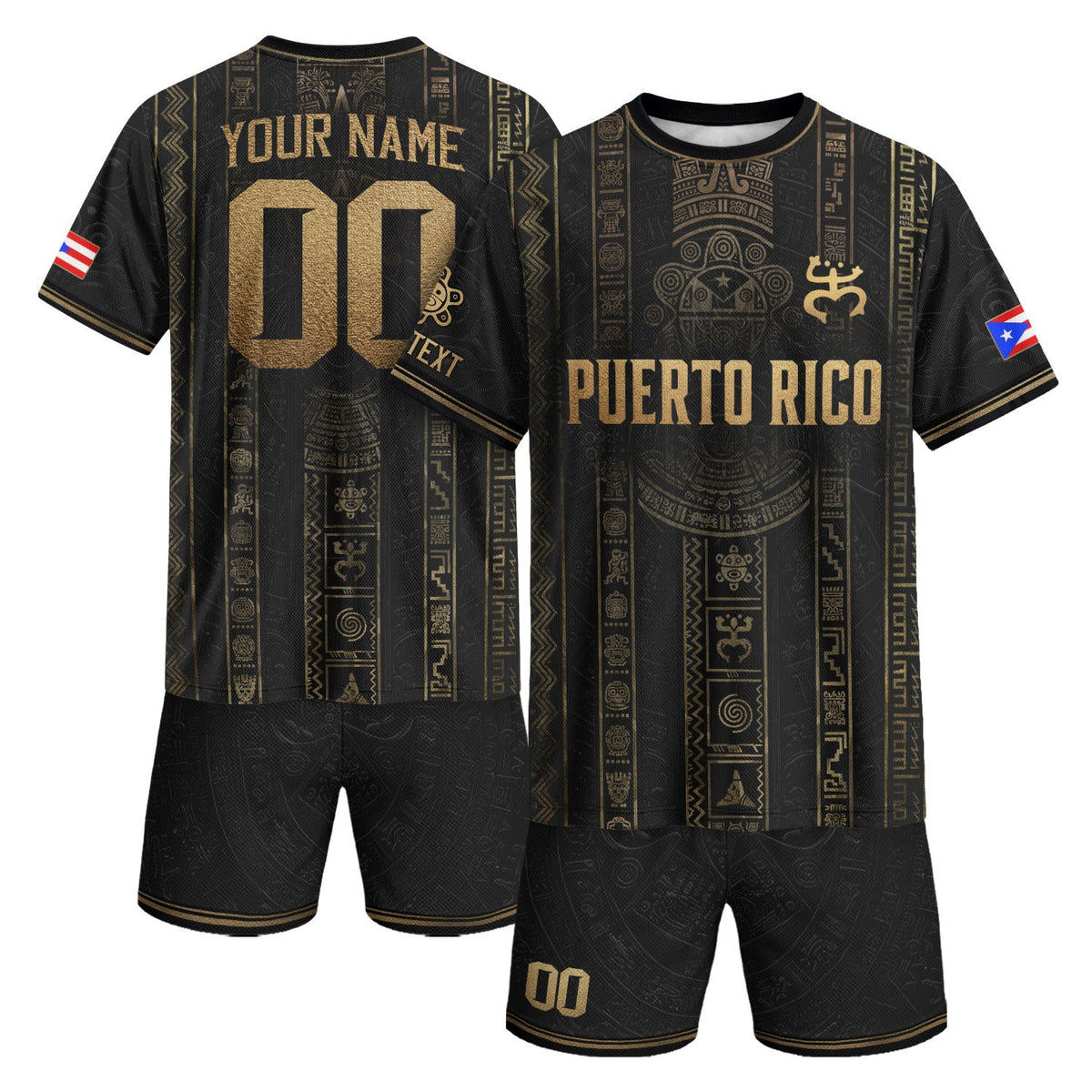 Custom Puerto Rico Soccer Jersey, Black Gold Taino Petroglyph, Puerto Rico Shirt for Men and Women as a Personalized Football Jersey, Northryn Co.