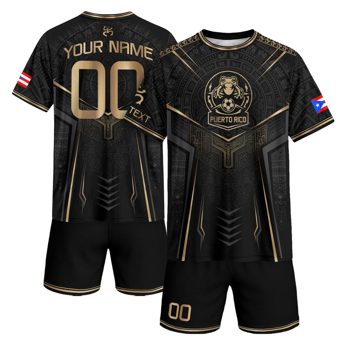 Bold Black Gold Coqui, Custom Puerto Rico Soccer Jersey for Men and Women with Taino, Personalized Football Jersey, Puerto Rico Shirt, Northryn Co.
