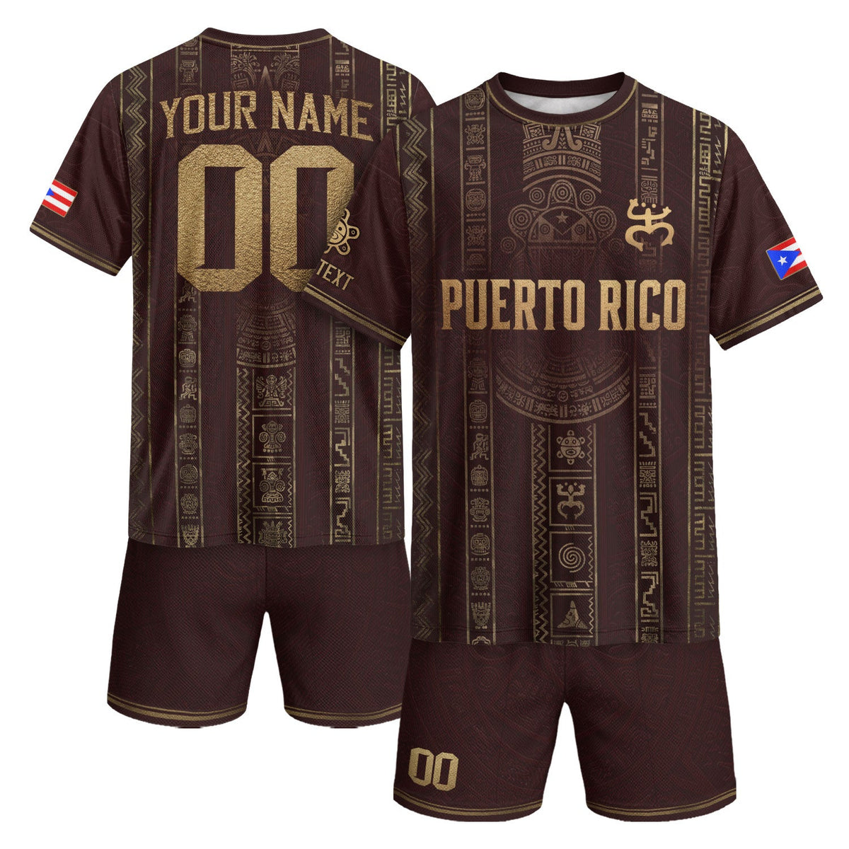 Custom Puerto Rico Soccer Jersey for Men and Women, Maroon Gold Taino Petroglyph, Personalized Football Jersey as a Puerto Rico Shirt, Northryn Co.