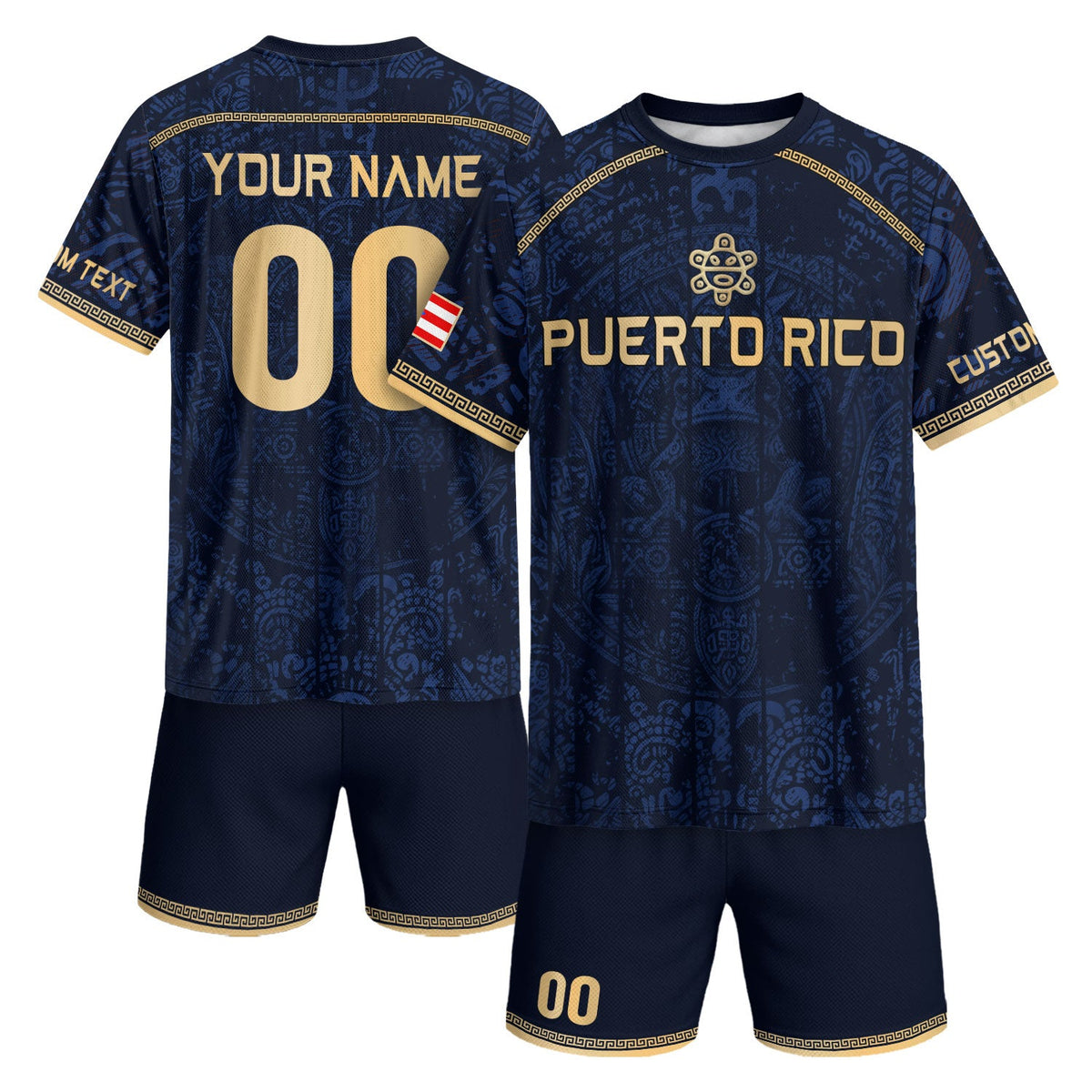 Custom Puerto Rico Soccer Jersey for Men and Women, Navy Taino Gold Pride, Puerto Rico Shirt with Personalized Football Jersey style, Northryn Co.