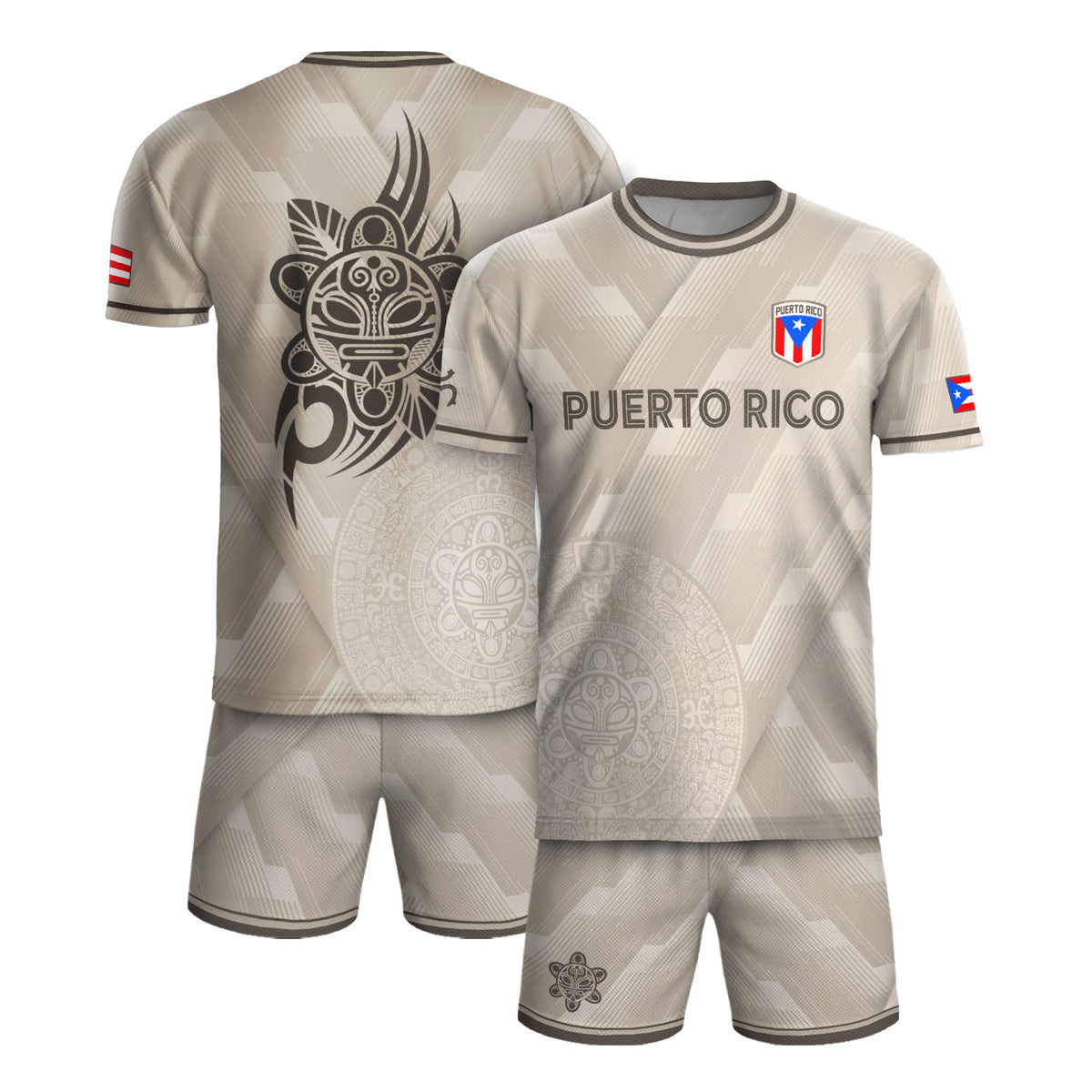 Beige Puerto Rico Soccer Jersey Men Boricua Taino Sun Coqui Frog Culture Graphic