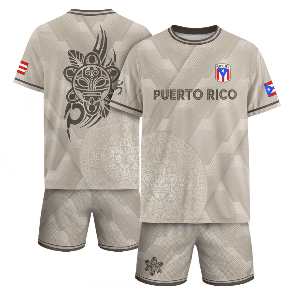 Puerto Rico Soccer Jersey in Beige Boricua for Men and Women, Taino Sun Coqui Frog Culture, Top Puerto Rico Shirt and Puerto Rico Jersey, Northryn Co.