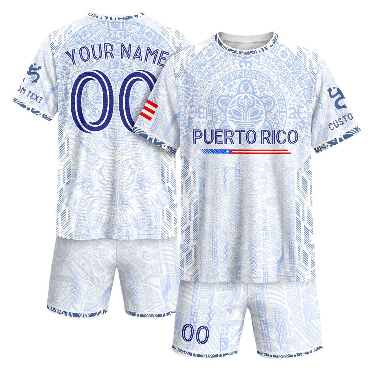 Custom Taino Sun White Blue Puerto Rico Soccer Jersey for Men and Women, Boricua Flag Apparel, Top Puerto Rico Jersey and Puerto Rico Shirt, Northryn Co.