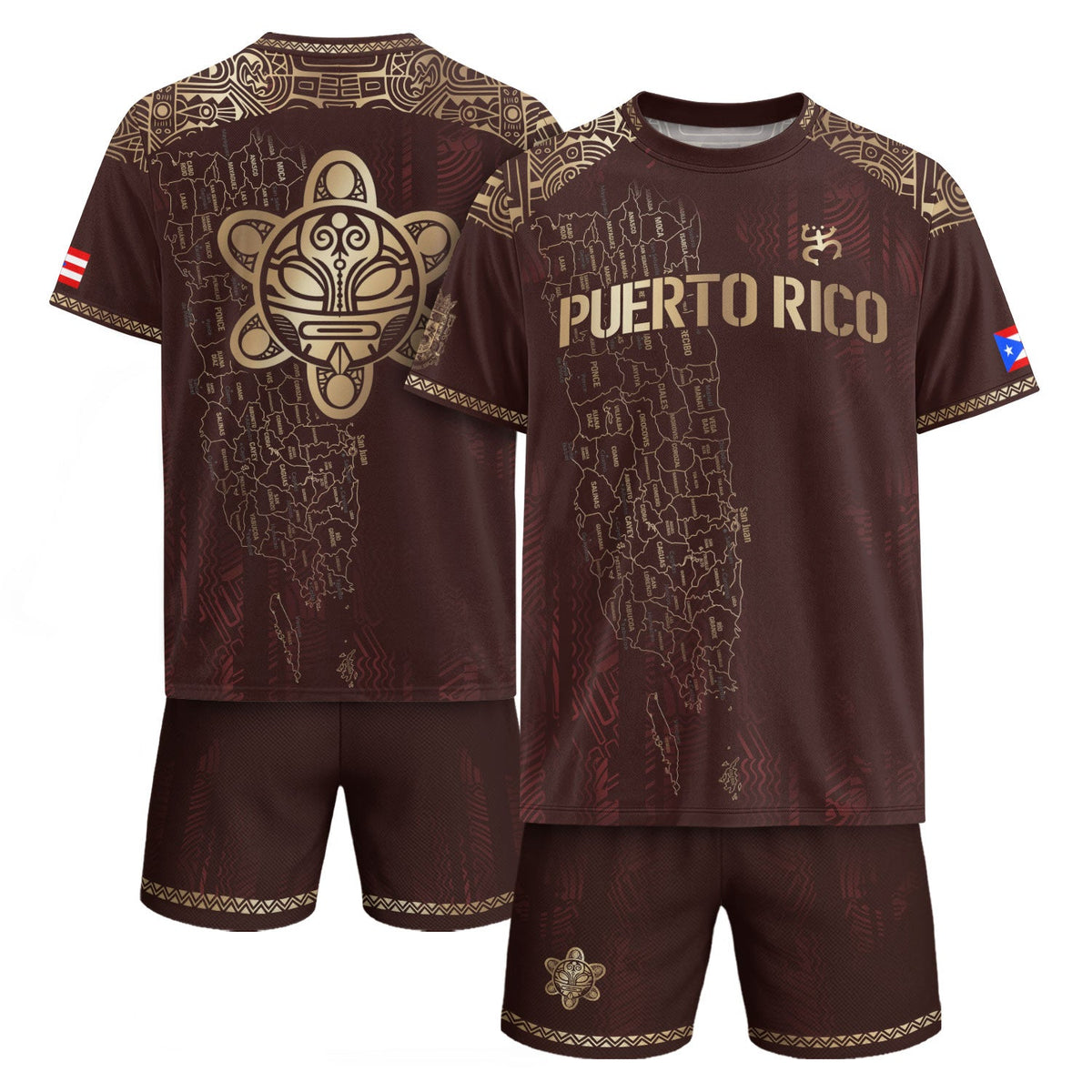 Map Graphic Maroon Gold Puerto Rico Soccer Jersey for Men and Women, Boricua Taino Heritage, Puerto Rico Shirt and Puerto Rico Jersey, Northryn Co.