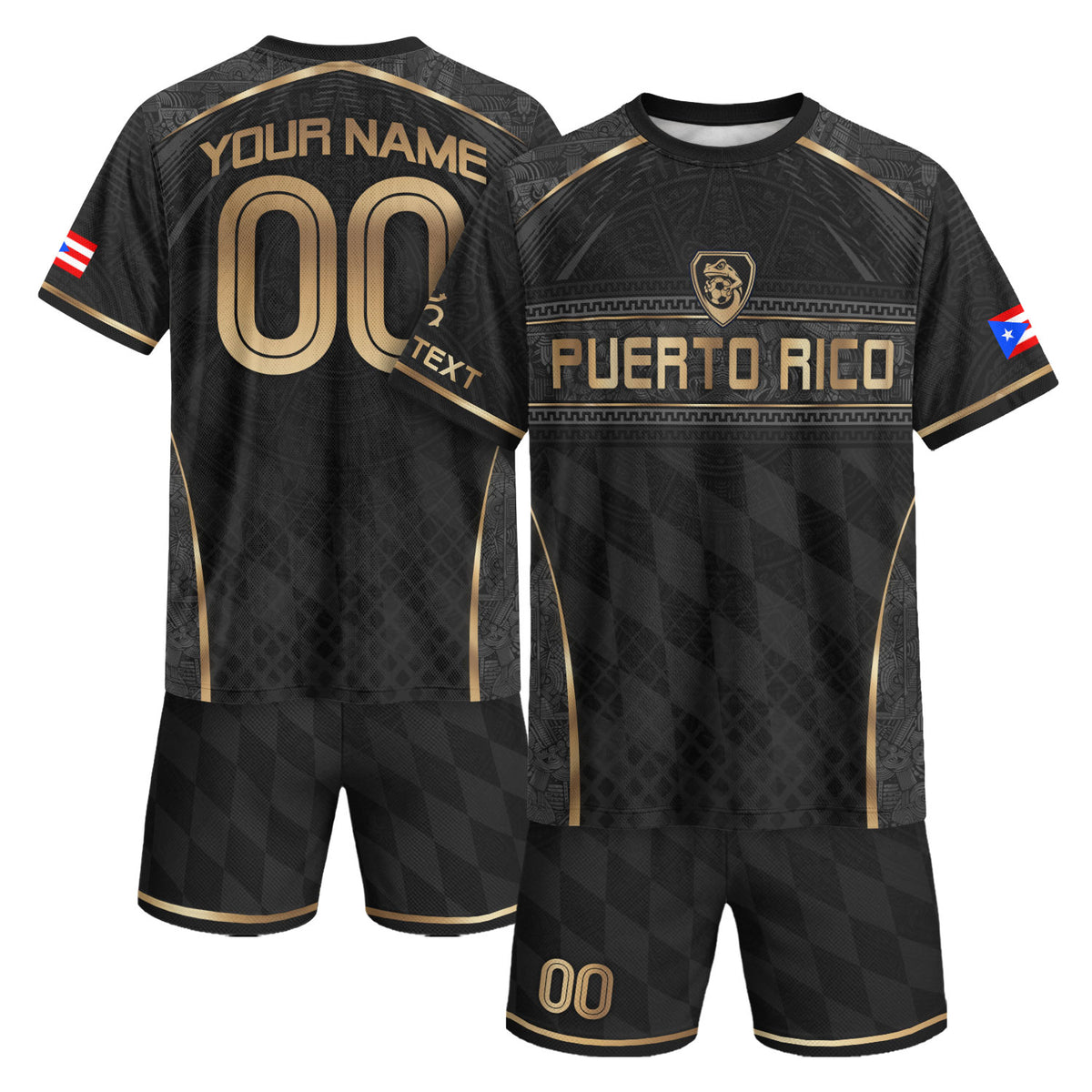 Custom Puerto Rico Soccer Jersey for Men and Women, Black Gold Taino Coqui Frog Culture Heritage Graphic, Puerto Rico Jersey, Puerto Rico Shirt, Northryn Co.