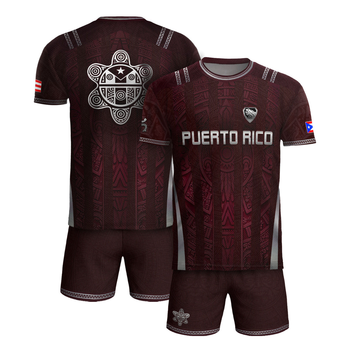 Maroon Puerto Rico Soccer Jersey Men Boricua Taino Coqui Frog Culture Graphic