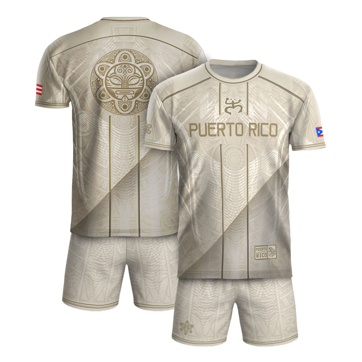 Beige Puerto Rico Soccer Jersey Men Boricua Taino Coqui Frog Culture Graphic