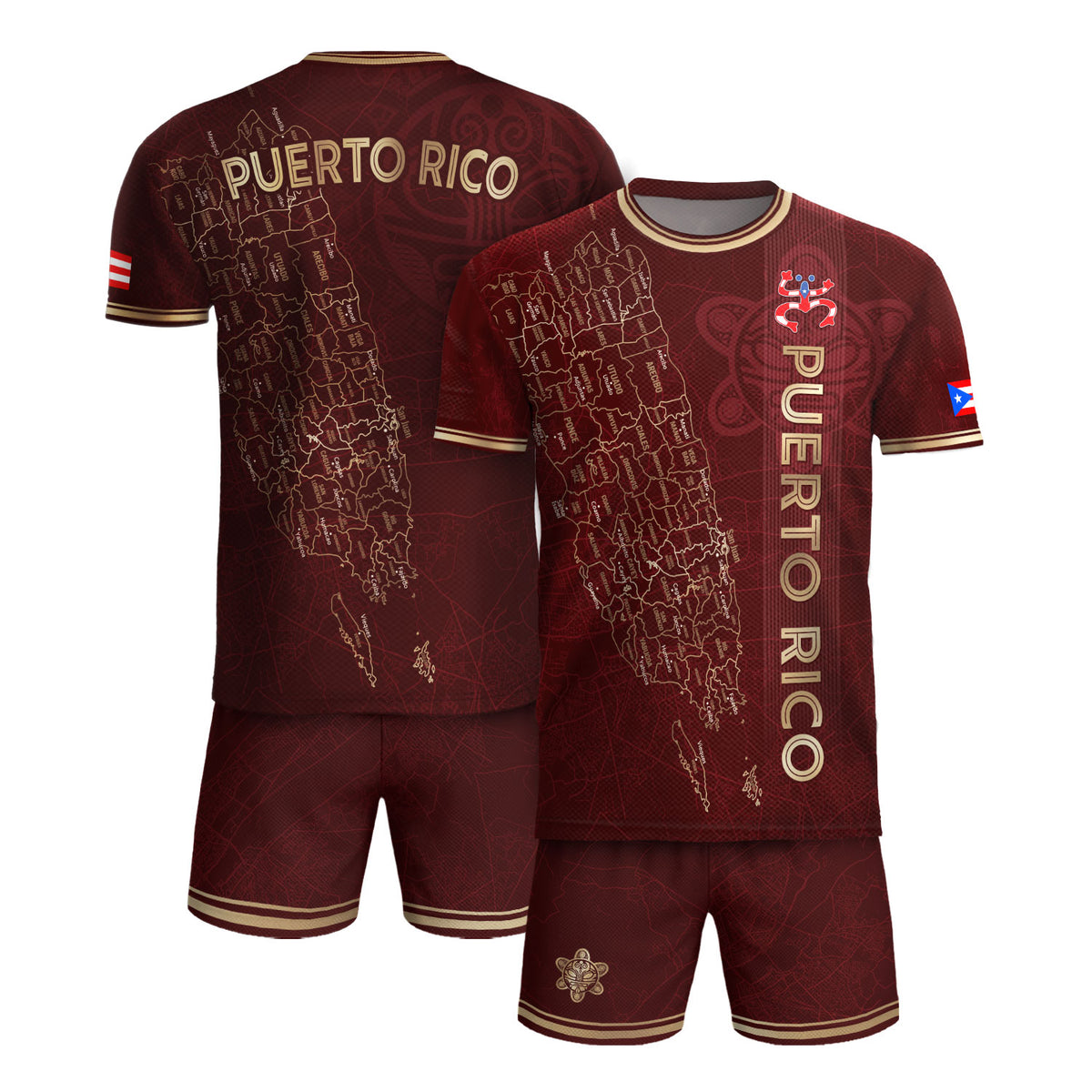 Maroon Puerto Rico Soccer Jersey Men Map Graphic Boricua Taino Culture Graphic