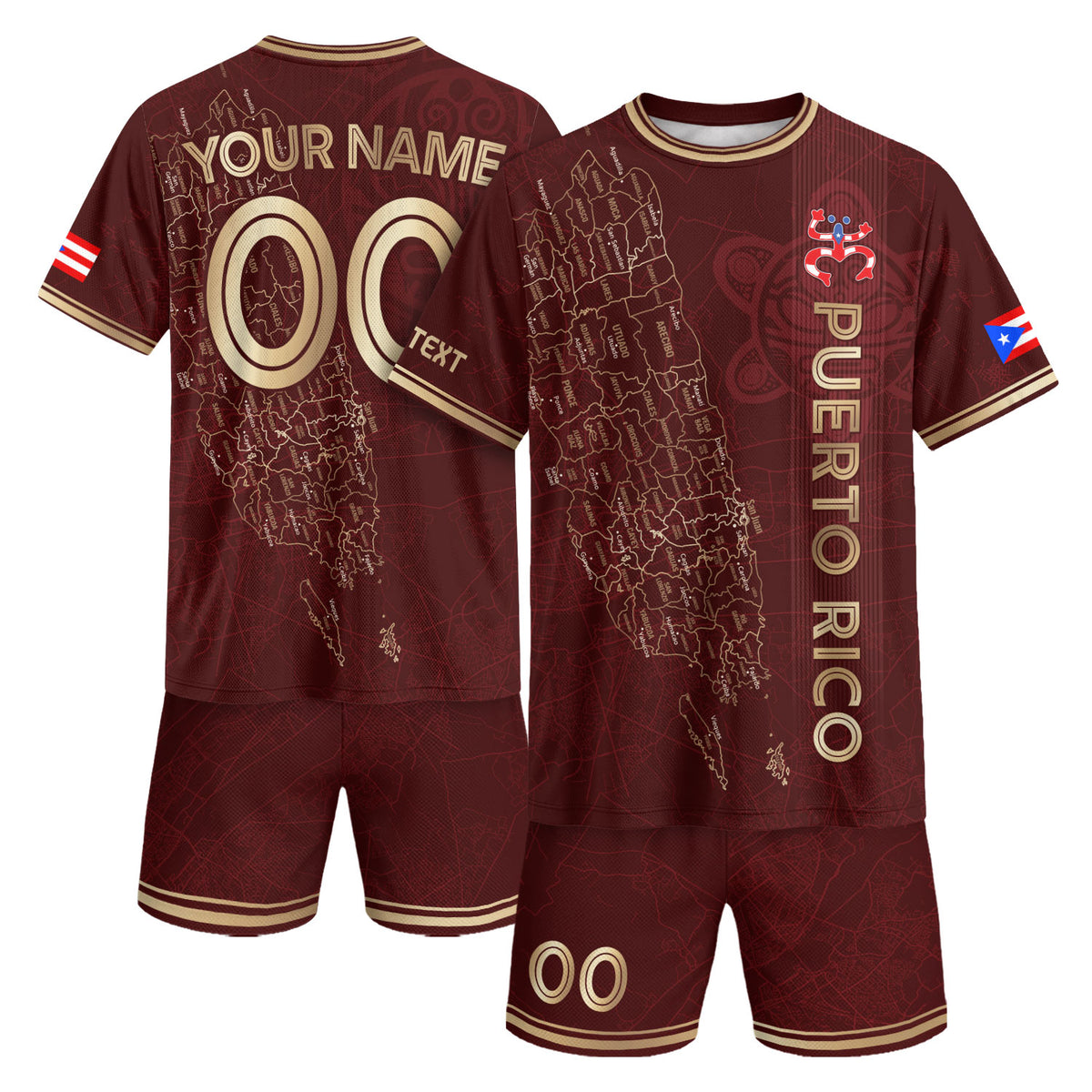 Custom Puerto Rico Soccer Jersey in Maroon Map for Men and Women, Graphic Boricua Taino Culture Graphic, Puerto Rico Jersey, Puerto Rico Shirt, Northryn Co.