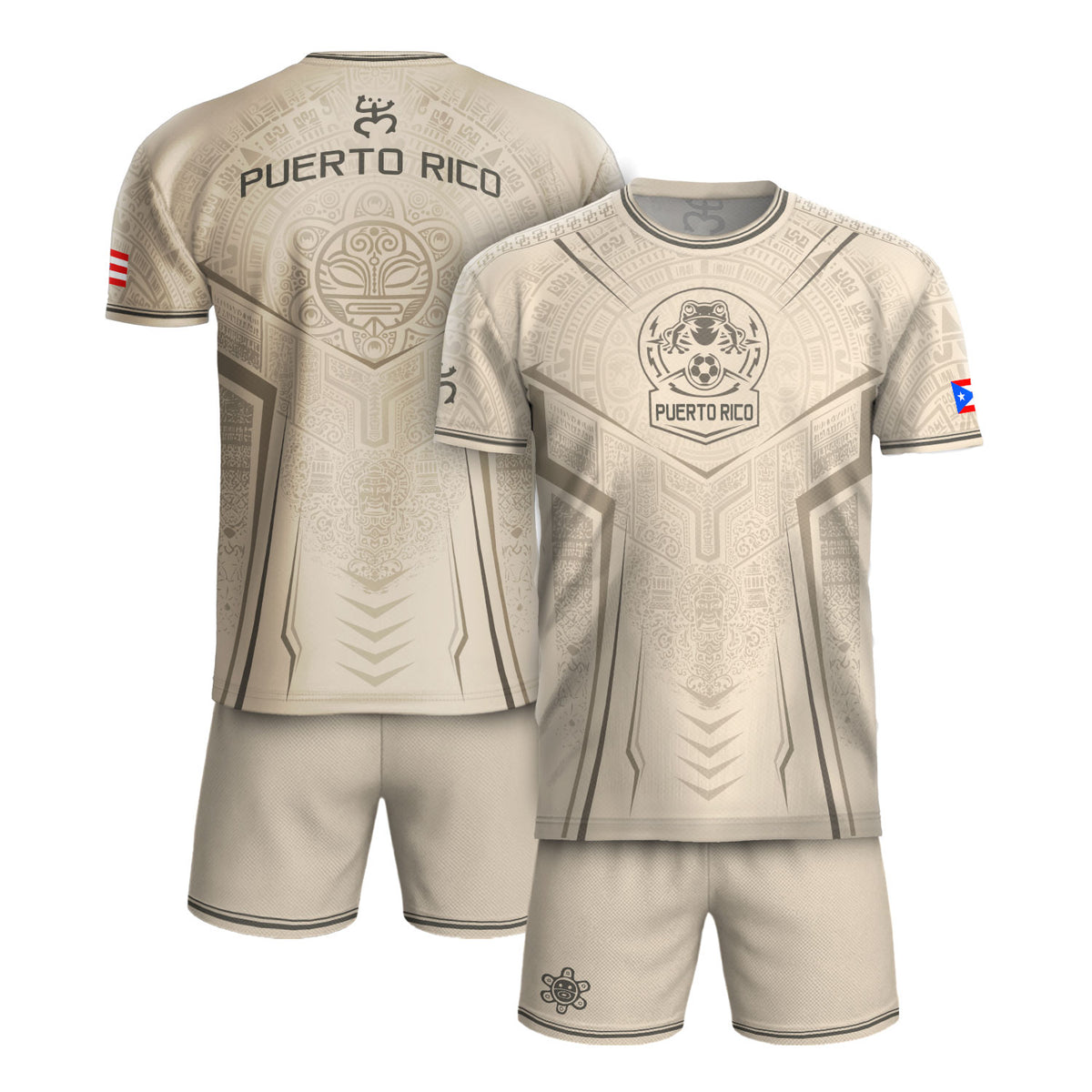 Puerto Rico Soccer Jersey Men Beige Taino Coqui Frog Heritage Patriotic Graphic Apparel