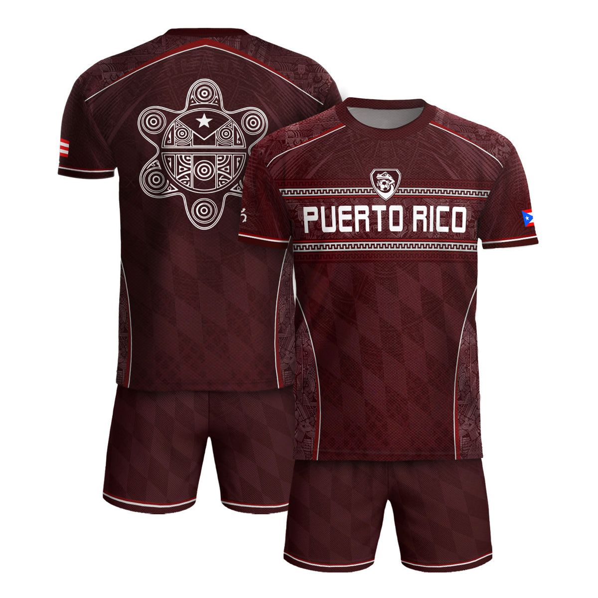 Puerto Rico Soccer Jersey Men Maroon Taino Coqui Frog Heritage Graphic Apparel
