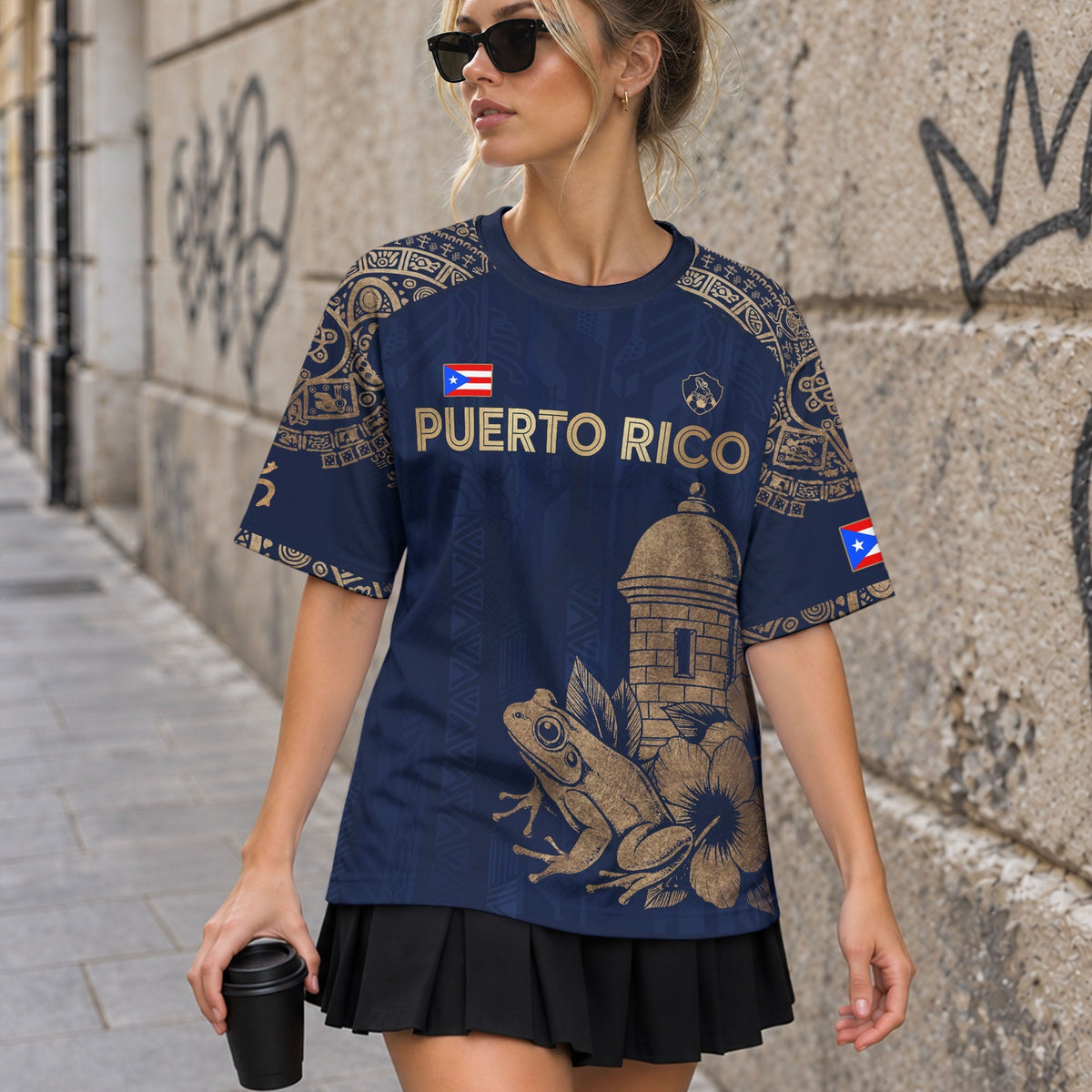 Puerto Rico Soccer Jersey in Navy Gold for Men and Women, Coqui Frog Garita Flower National, Puerto Rico Jersey and Puerto Rico Shirt, Northryn Co.