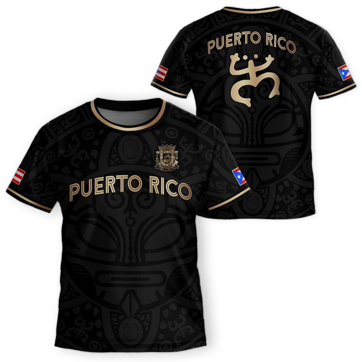 Kids Puerto Rico Soccer Jersey, Black Gold Boricua Taino Mask for Boy and Girl, Youth Soccer Jersey Meets Puerto Rico Kids Soccer Jersey, Northryn Co.