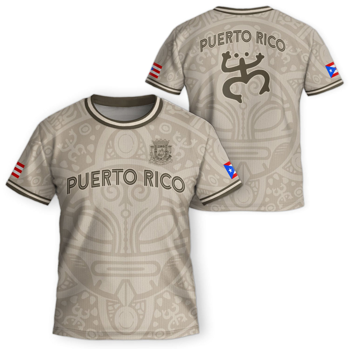 Kids Puerto Rico Soccer Jersey for Boy and Girl, Beige Gold Boricua Taino Mask, Youth Soccer Jersey Meets Puerto Rico Kids Soccer Jersey, Northryn Co.